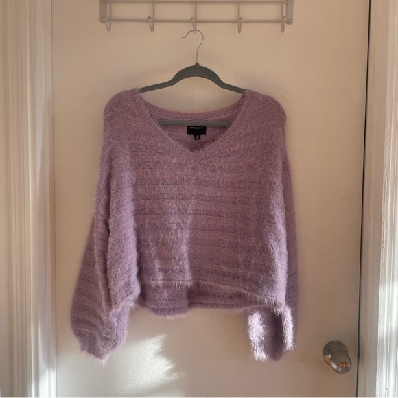 Dolls kill (Cotton candy LA) fuzzy lavender cropped sweater - Picture 2 of 5